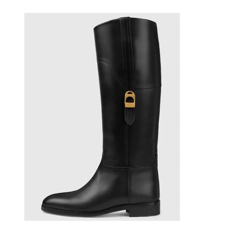 Long Boots Women Shoes Flat Winter Snow Shoes Fur Lining Custom Wholesale Sexy High End Winter Leather Over Knee High Black