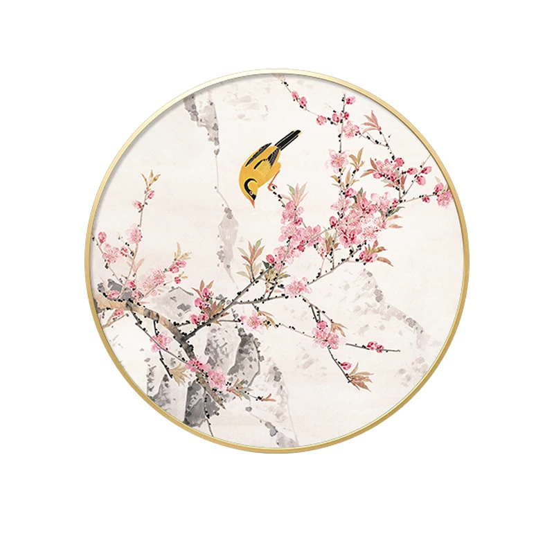 Oriental Traditional Flowers Wall Art Circular Decorative canvas Painting  For Living Room bedroom Factory direct selling