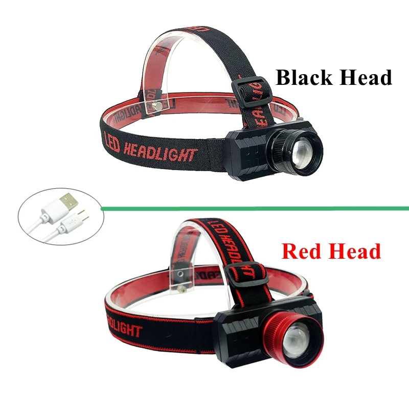 Налобный фонарь, водонепроницаемый светодиодный фонарь с регулируемым расстоянием луча, с зарядкой от USB, для кемпинга, путешествий, охоты