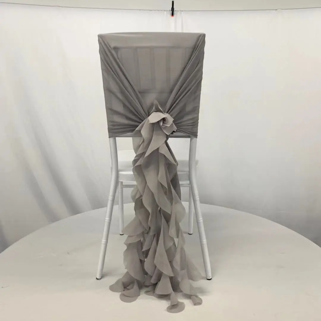 Vertical Curly White  Ruffle Hoods Chiffon Chair Sash Wedding Decorative