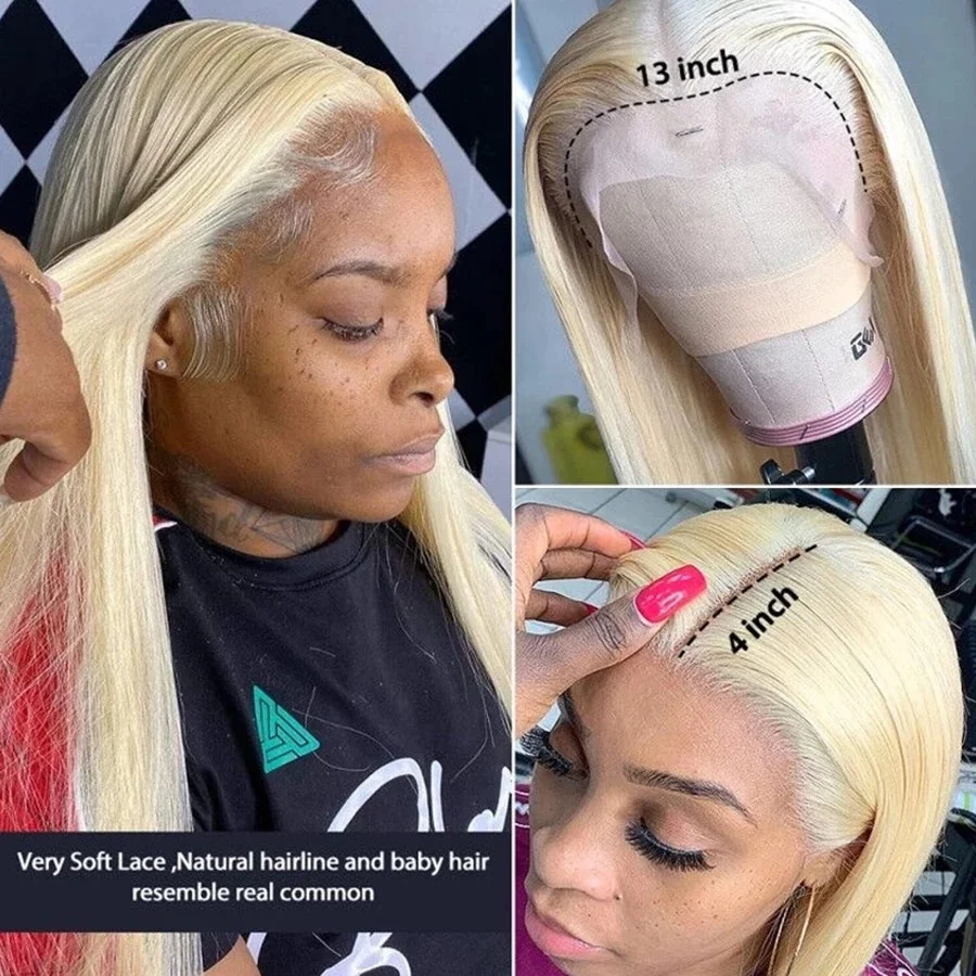 4x4 13x4 613 Honey Blonde Color Lace Front Human Hair Wigs For Women Transparent Brazilian Remy Straight Frontal Wig Human Hair