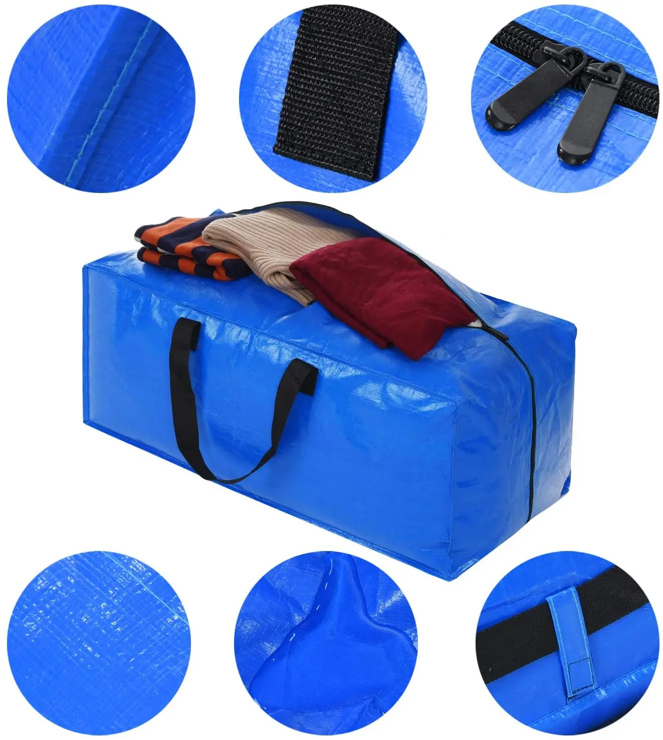 Сверхмощные сверхбольшие мешки для хранения Ruthbag синие движущиеся сумки-тоуты с молниями одежды одеяла общежития колледжа подвижная