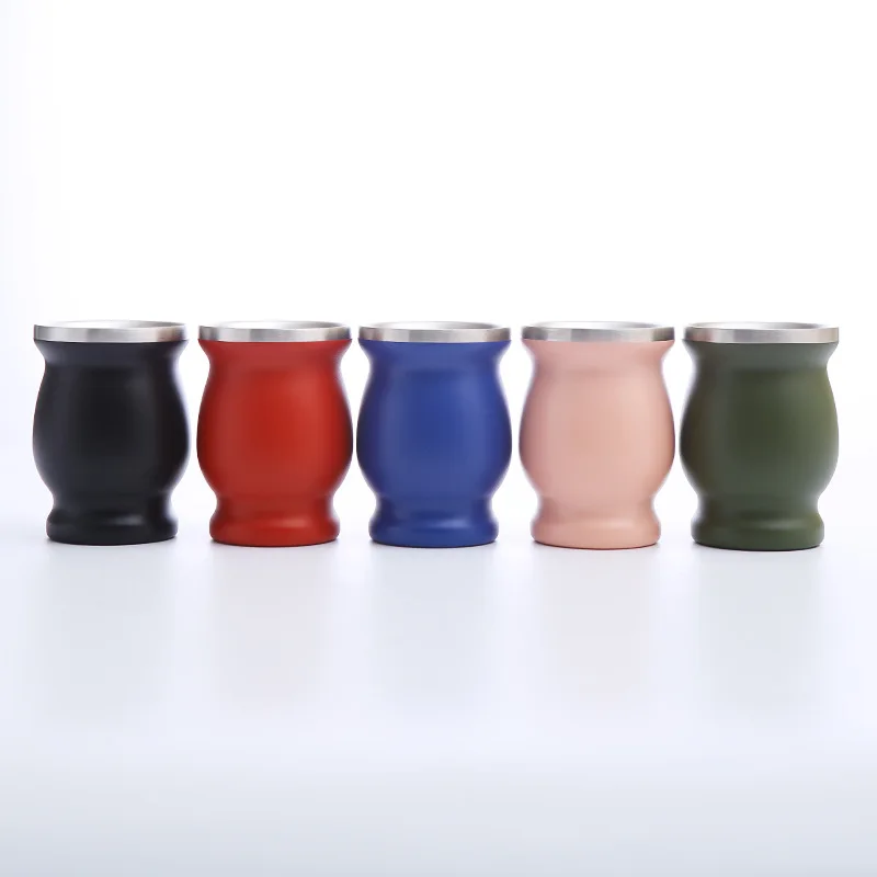 Argentina 8oz yerba mate tea tea cup double walled insulated Stainless steel yerba mate cup with straw