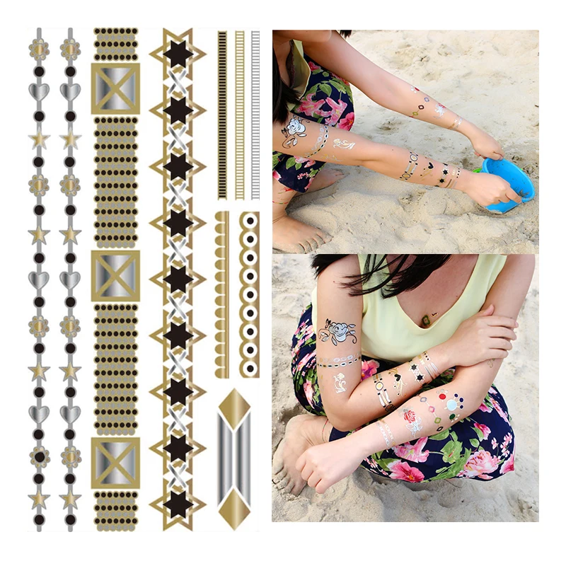 Оптовая продажа, временные металлические татуировки для тела на заказ, влагалище для имитации татуировок