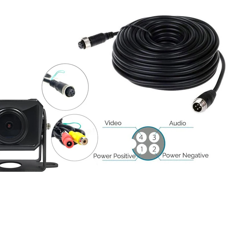 Car Video Extension Cable 4 Pin Aviation for CCTV Rearview Camera Truck Trailer Camper Bus Motorhome Vehicle Backup Monitor