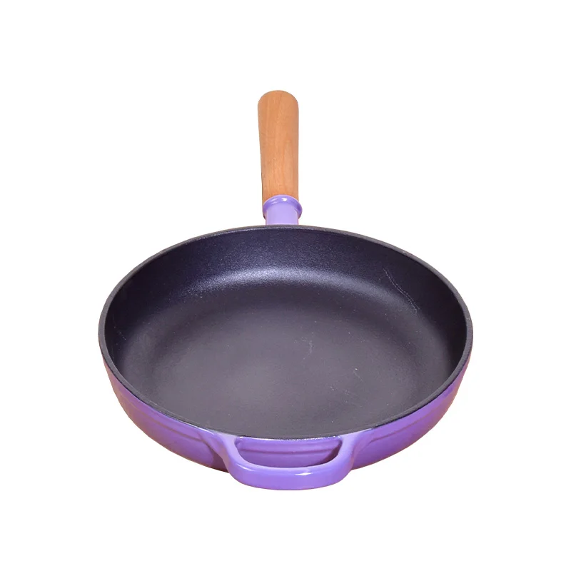 Wholesale OEM 21cm/25cm Enameled Cast Iron Fry Pan Cast Iron Non-Stick Skillet Pan with Double Handles