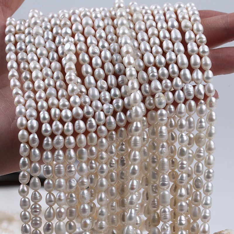 4.5-5mm Rice Shape Natural White Freshwater Pearl Beads Strand Wholesale Charms For Jewelry Making