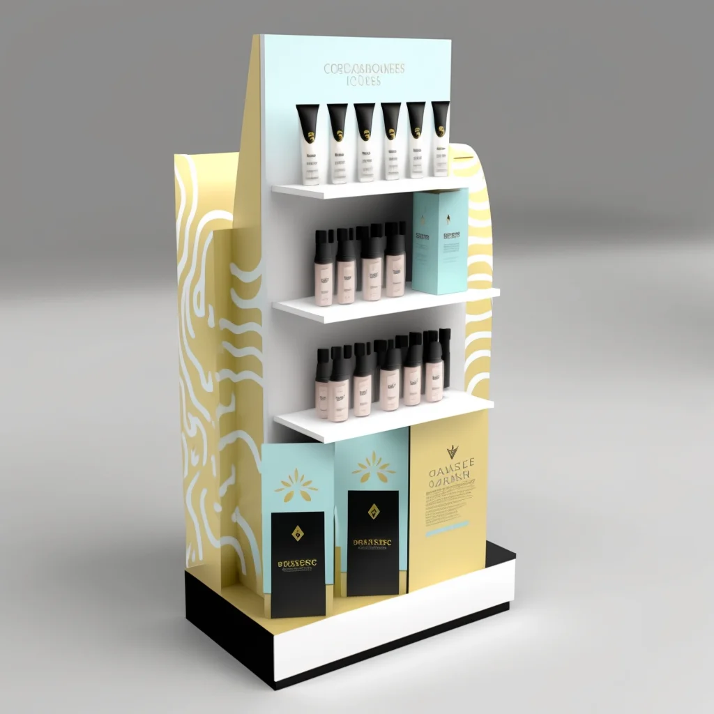 Newest Printing Customized Products Cardboard Floor Cosmetic Store Rack Shelf Display Stand for Cosmetics