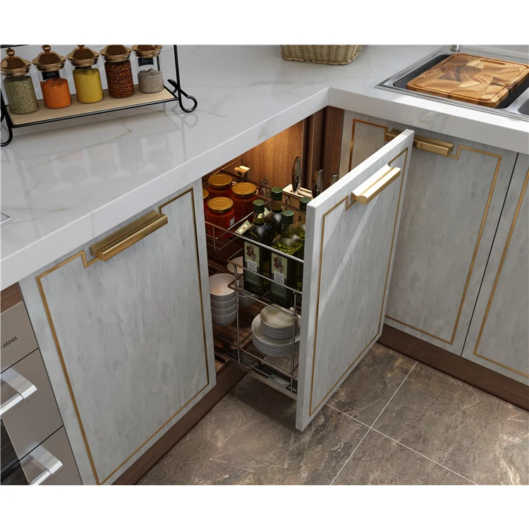 Prefab Contemporary Home White Wooden Cabinets Furniture Design Ready Made Modern Cupboards Kitchen Cabinet With Storage Rack