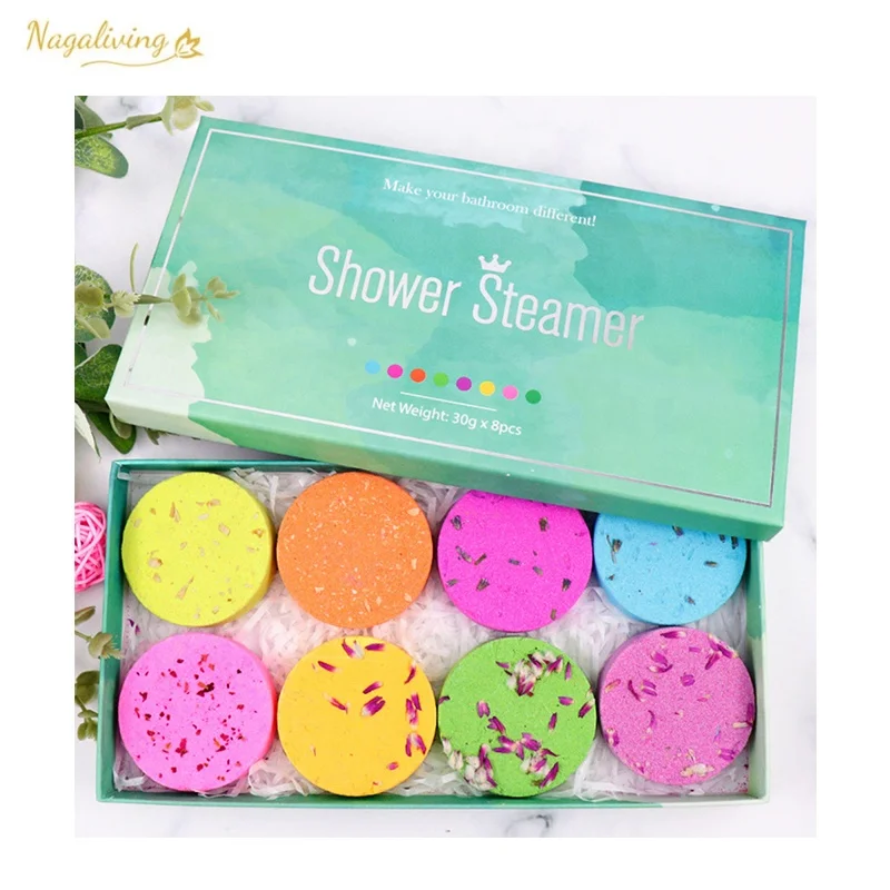 OEM wholesale private label custom bath bomb packaging organic essential oil cbd natural aromatherapy shower steamers tablets