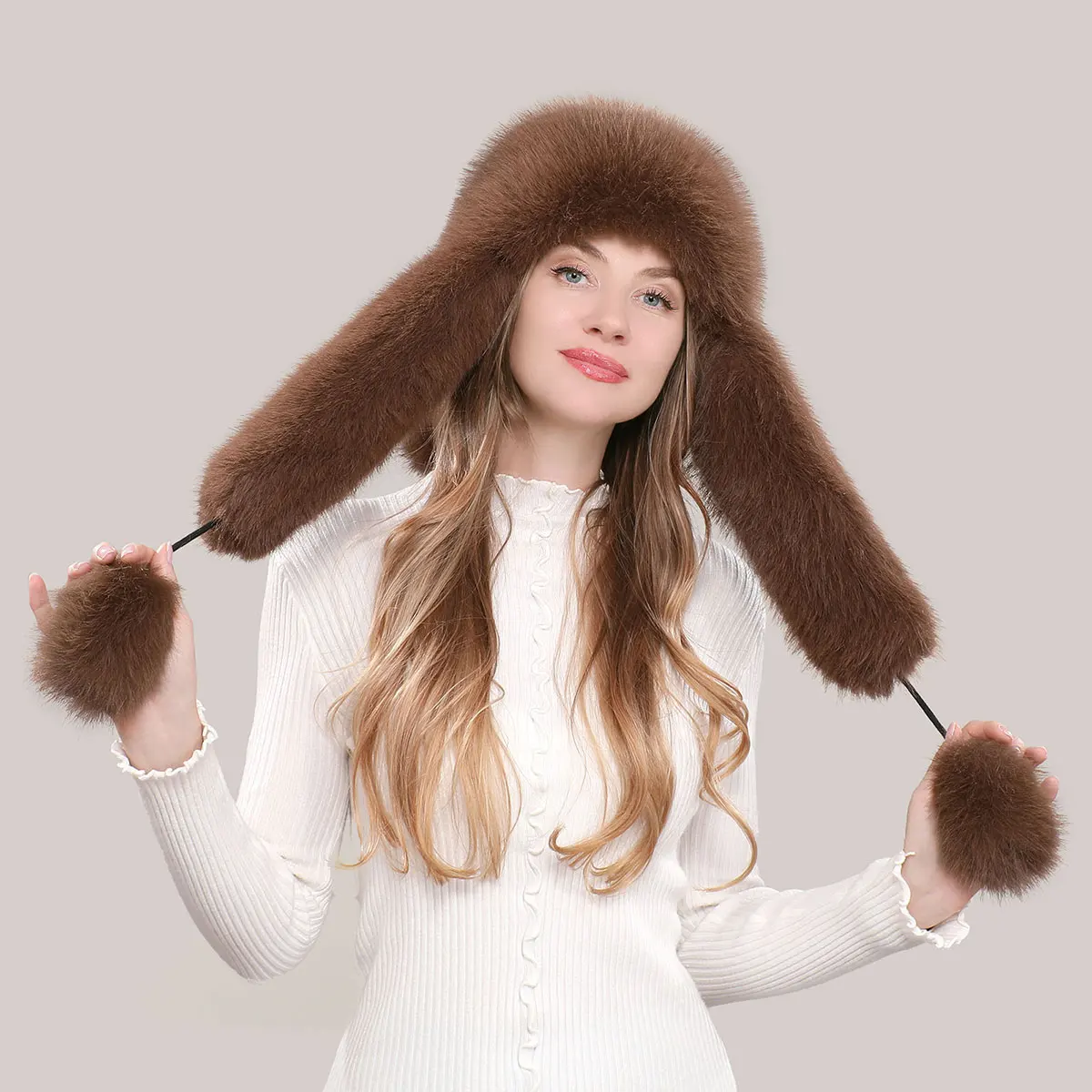 New Style Faux Fur Earmuffs Lei Feng Hat For Women Autumn And Winter Ski Windproof Warm Fake Fox Fur Pullover Pilot Hat