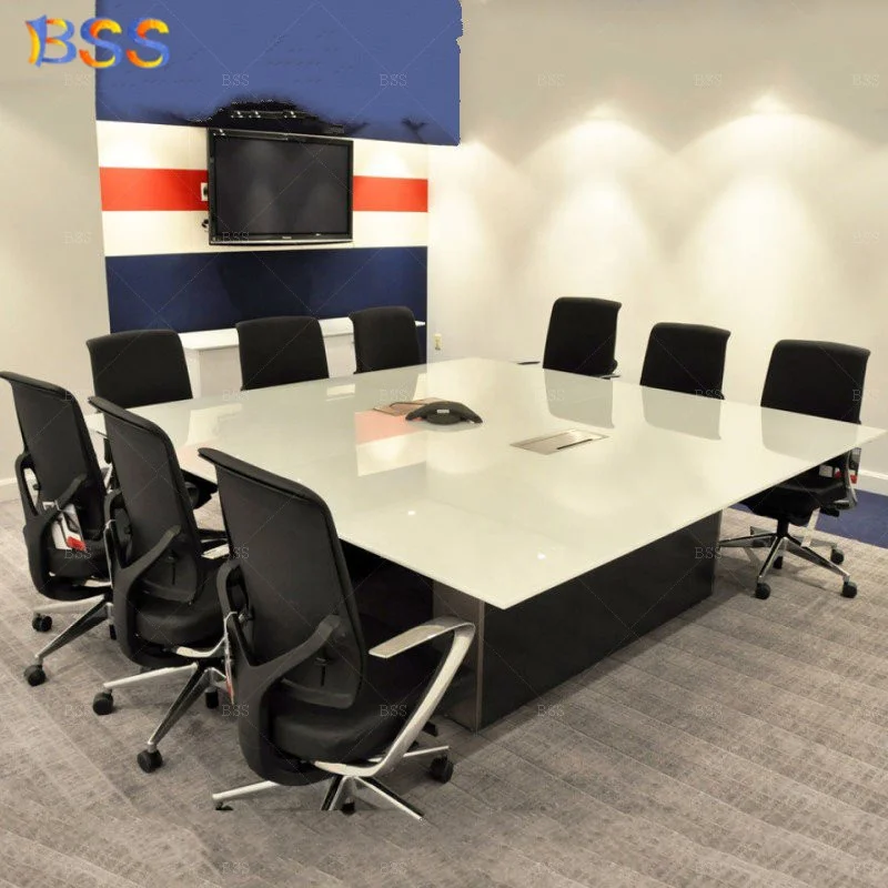 Factory Price Fantastic Customised 6ft Long 8 Chairs White Marble Top Large Square Shape Conference Table