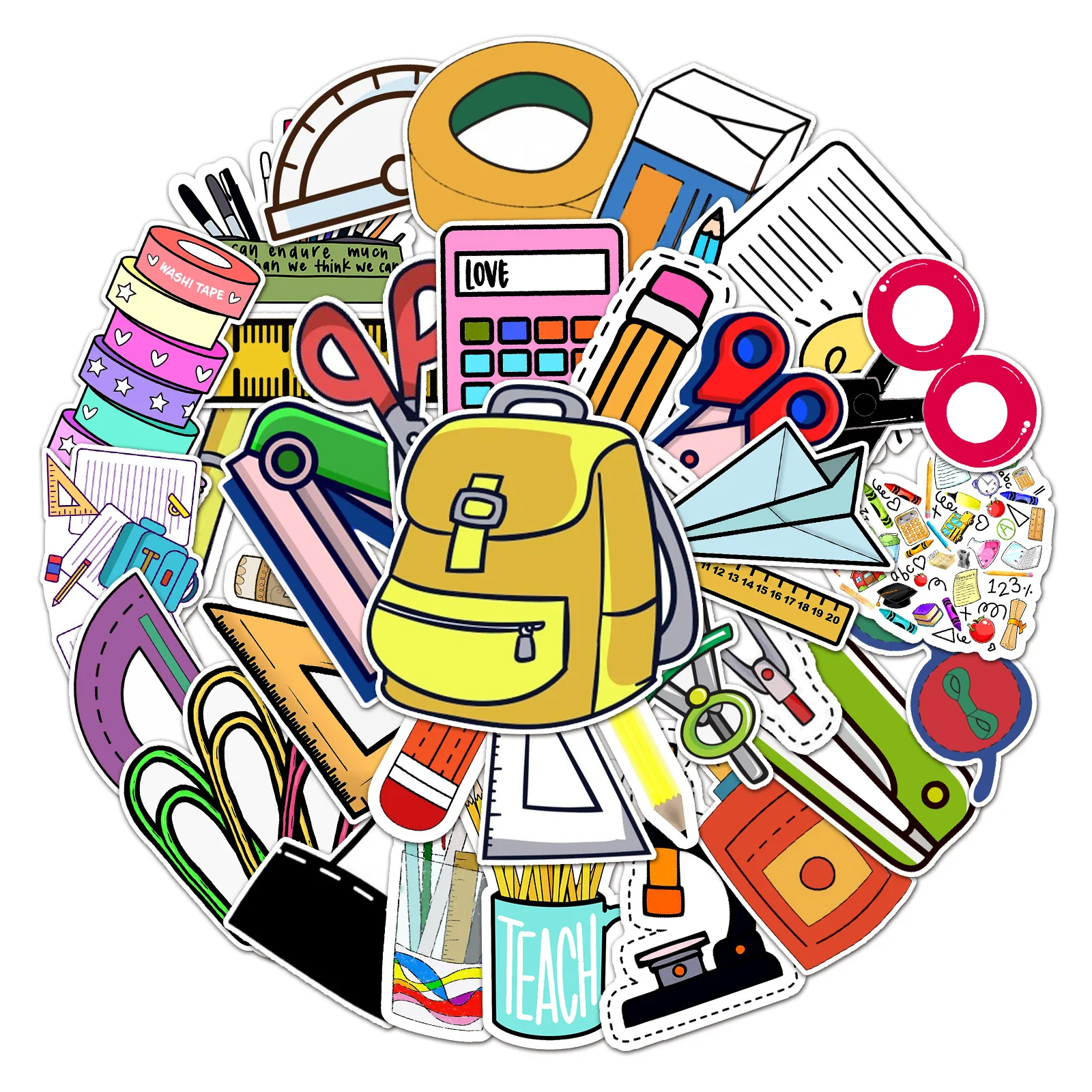 50Pcs Ins Style Cartoon Stationery Graffiti Stickers For Kids Pencil Case Student School Decor Sticker