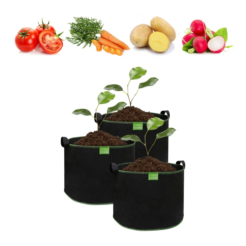 Hot Sale Black 1 3 5 10 30 50 70 100 Gallons Fabric Felt Plant Pots Grow Bag for Garden