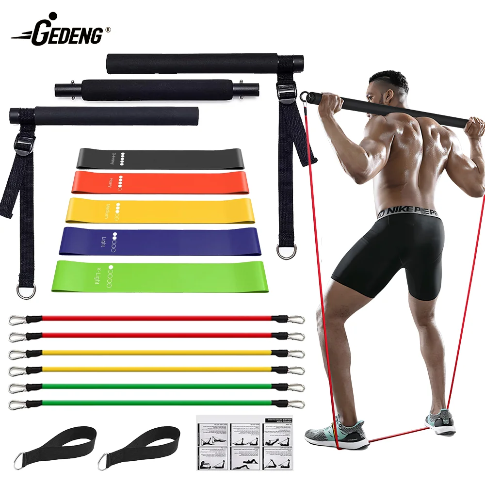 GEDENG 2023 New Arrival Home Gym Fitness Yoga Pilates Accessories 3-Section Pilates Bar With Resistance Bands