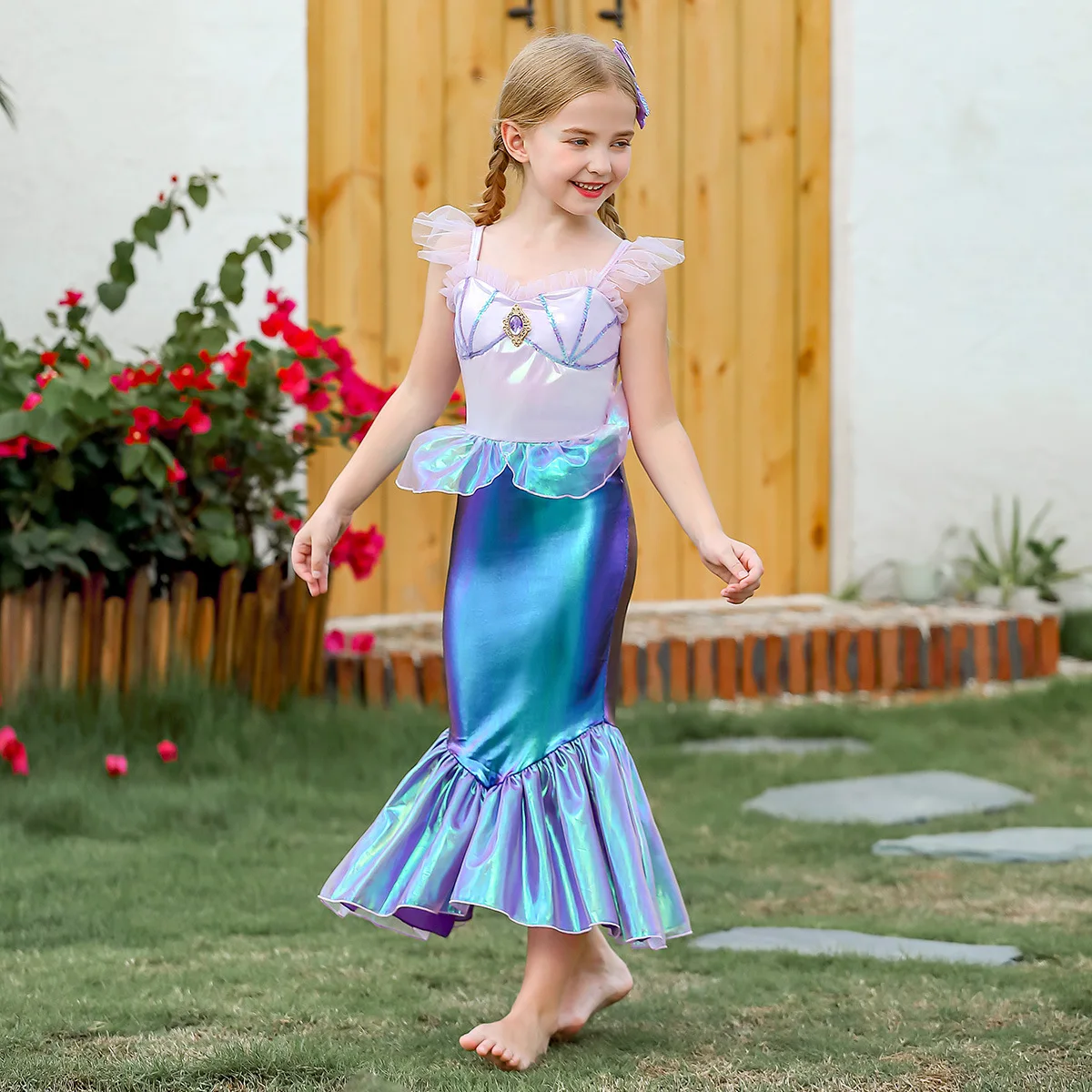 Girl Summer Mermaid Dress Ruffles Fishtail Princess Costume Children Birthday Surprise Gift Theme Party Outfits Kids Clothes