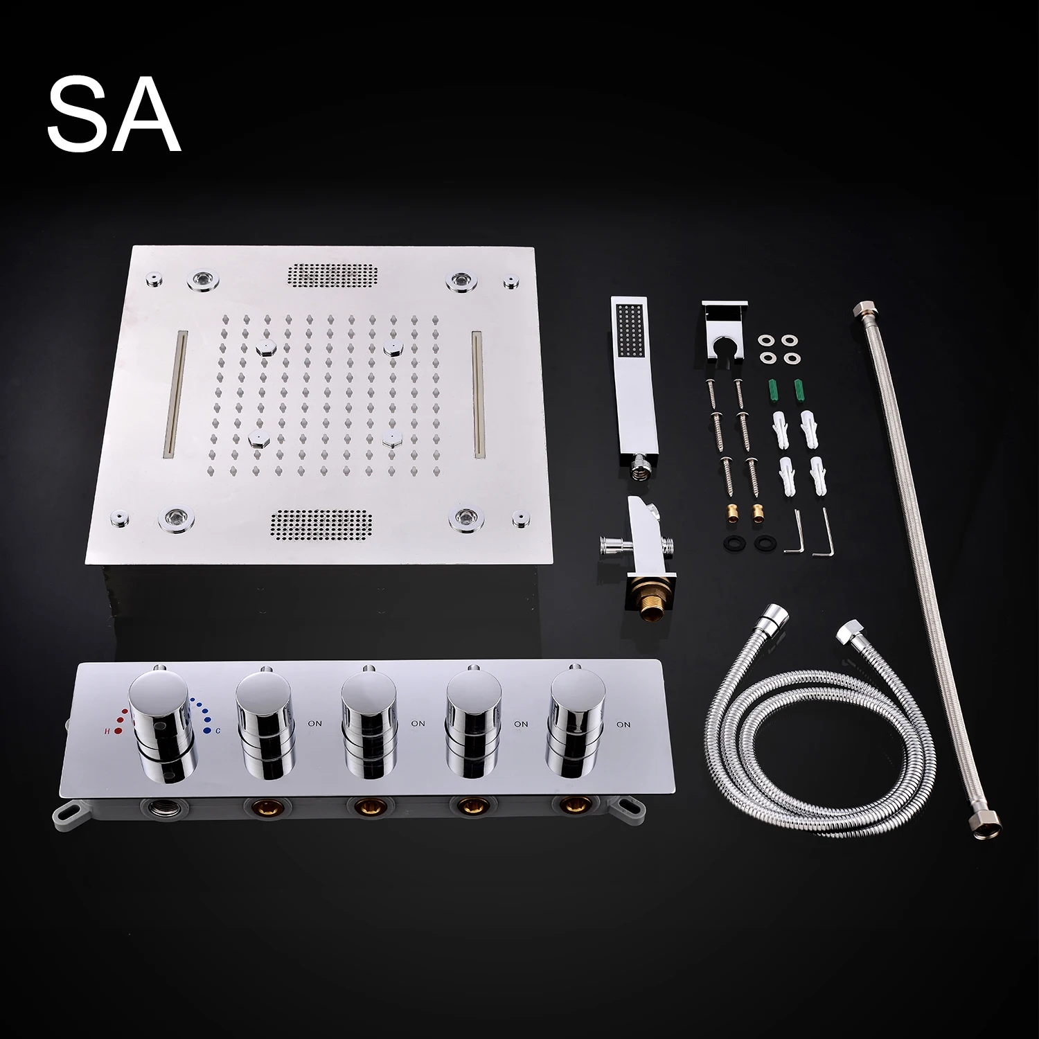 16 Inches 40x40 cm Rain and Waterfall Embedded Ceiling LED Bluetooth Music Shower Head Bathroom Thermostatic Shower Faucet Set