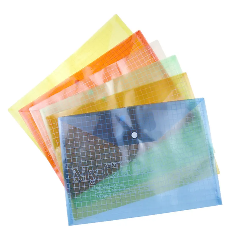BECOL Colorful A4 Plastic Document Bag Waterproof Clear Snap Button Envelope Bag Paper File Filing Folder for School Office
