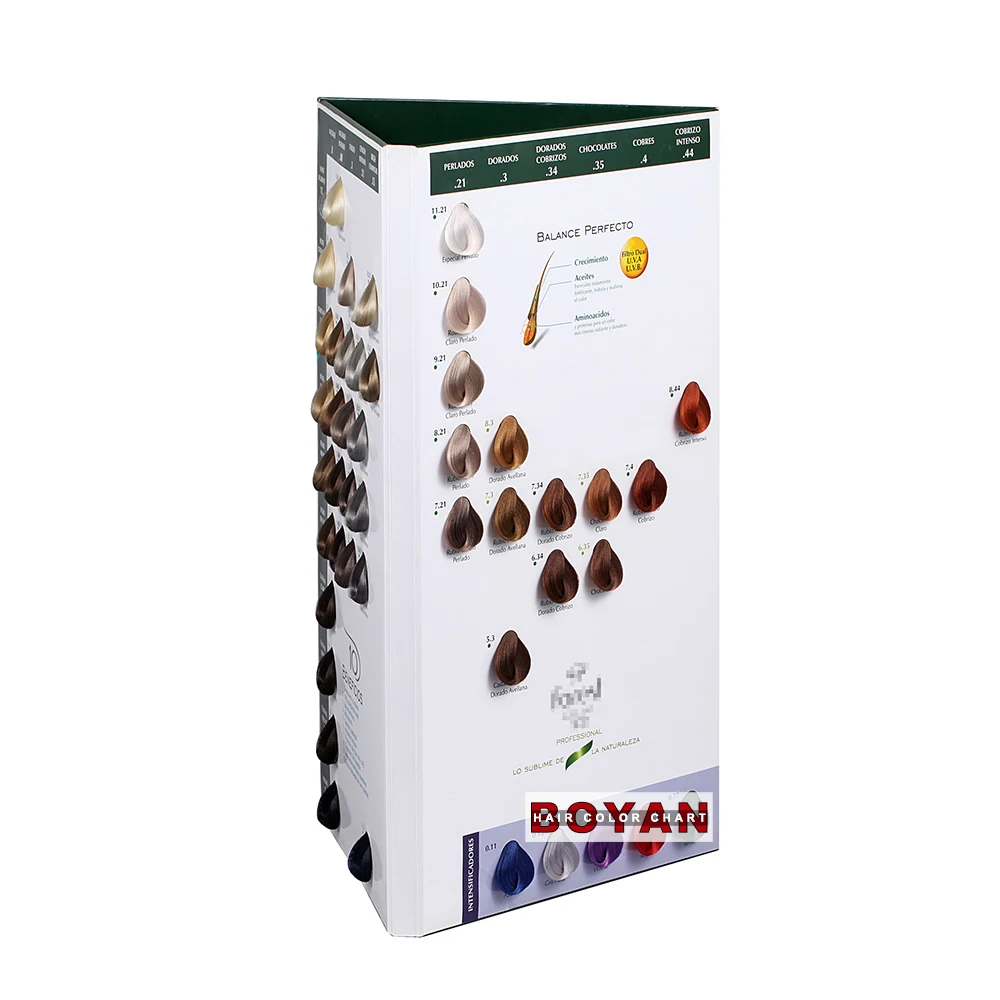 Color retention and multiple color choice 3-page hair dye color swatch chart for display