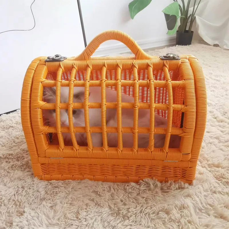 Rattan Weaving Cat Carrying Bag Breathable Large Capacity Cat Bag Pet Carrier Portable Handmade Pet Carrier Bag