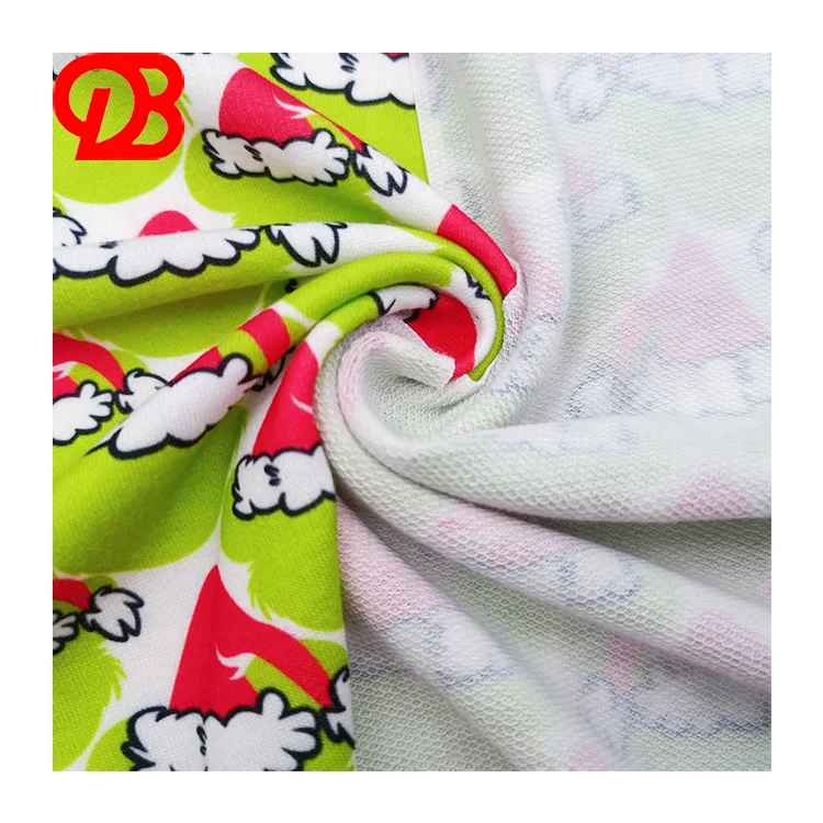 Hot Sales Digital Printed 95% Polyester 5%Spandex  French Terry Cloth Fabric Wholesale  for Dress Christmas Day