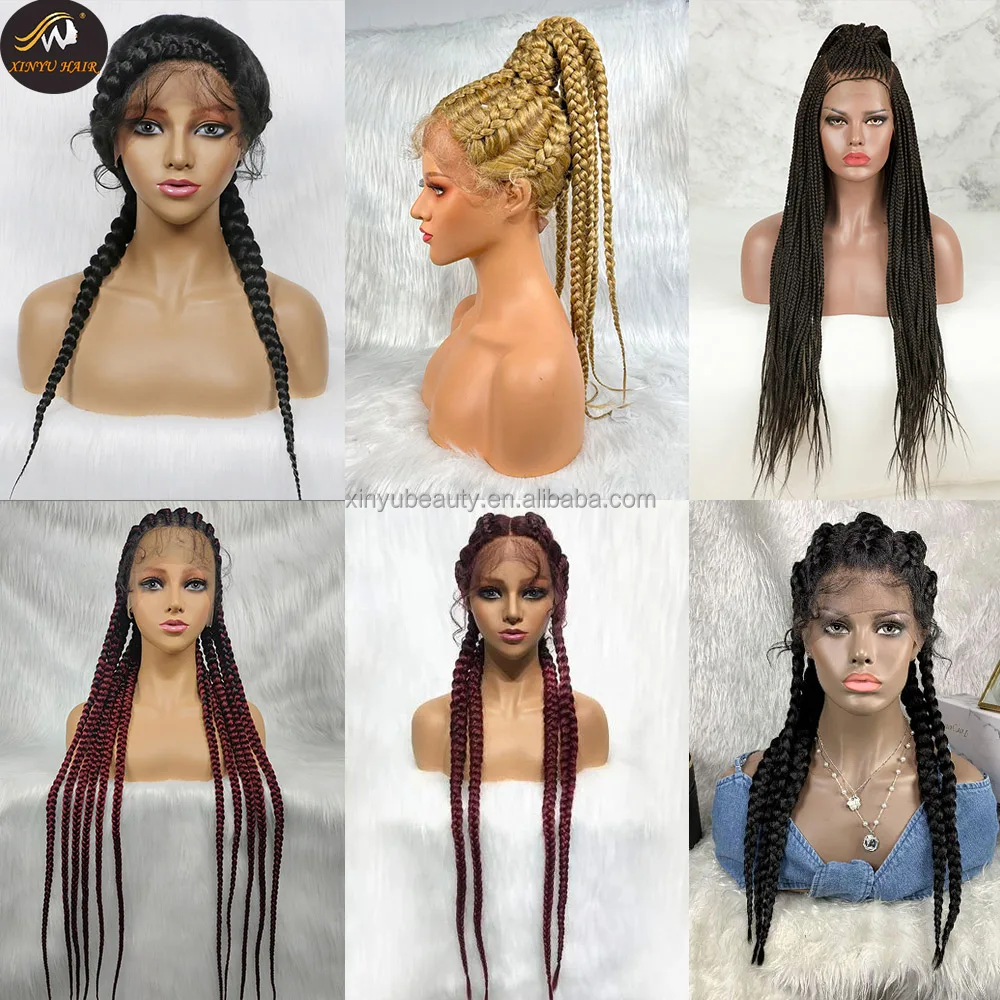 different styles synthetic full lace front cornrow braid wigs for black women, wholesale glueless box braided laces wigs vendors