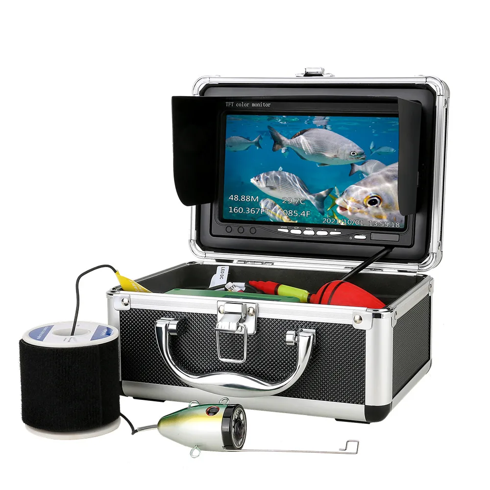 50M Underwater Fishing Camera with Depth Temperature Display-Waterproof HD Camera and 7' LCD Monitor-Infrared Fish Finder