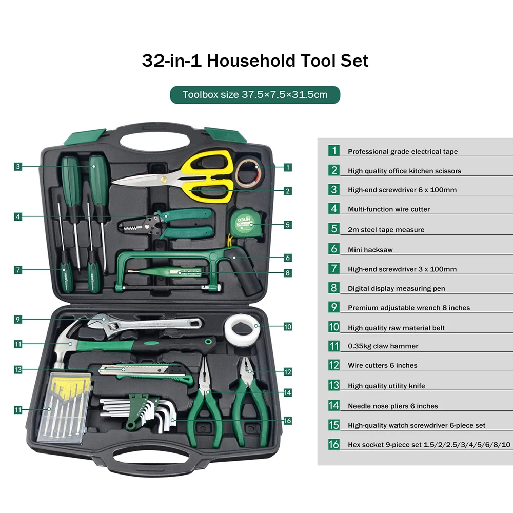 32 pieces Repair Combination Tool sets hardware hand kit household hand tools with bits set and long length hex key tool sets