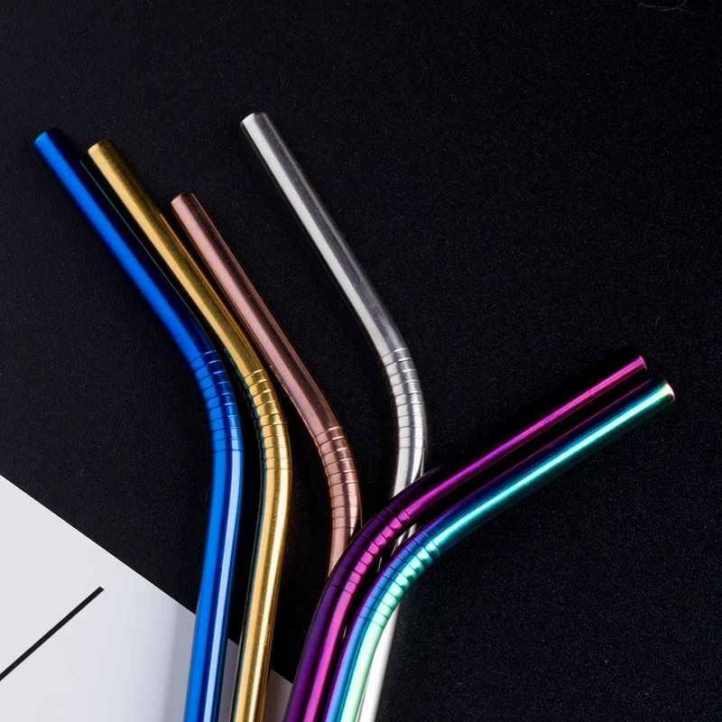 stainless steel metal drinking straw 6*215mm custom colored reusable metal straw