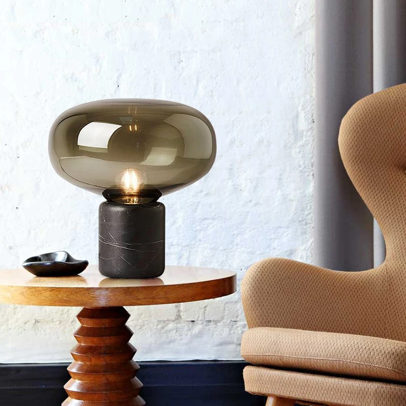 
Nordic Modern Design Marble Glass Cognac Smoke Gray Small Decorative Creative Bedside Table Lamp Light for Bedroom Living Room 