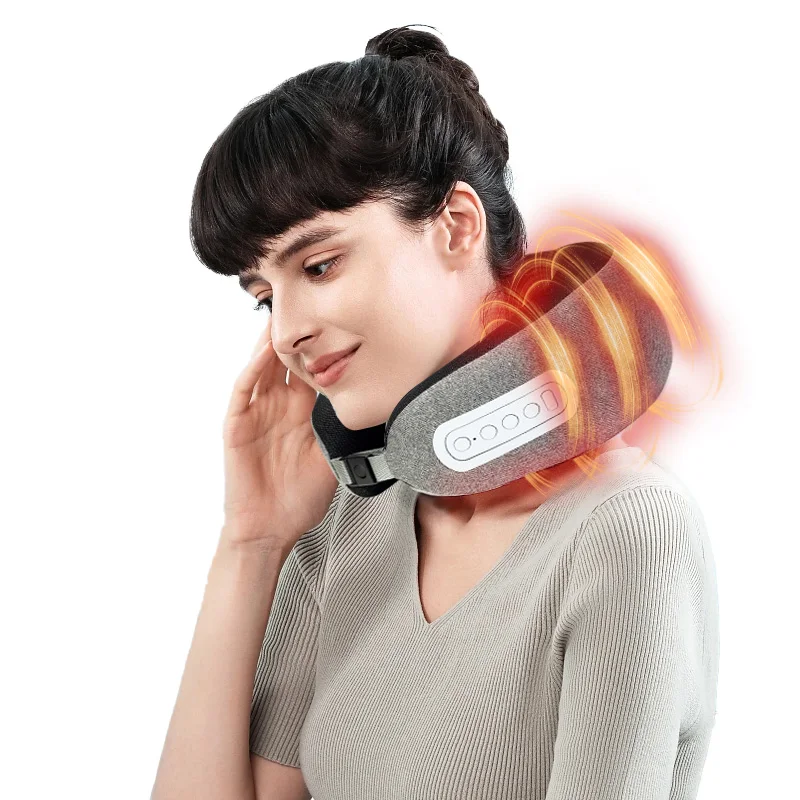 2024 Hot 3000mAh Cordless Dual Motor Operated U-Shaped Neck Massager Airplane Car Travel Massage Pillow with Infrared Heating