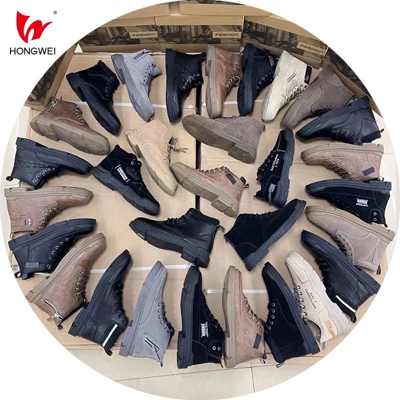 HM-2207 Factory Wholesale Youth Cool Style High-quality stock shoes Martin boots Light Leather hiking shoes for Men