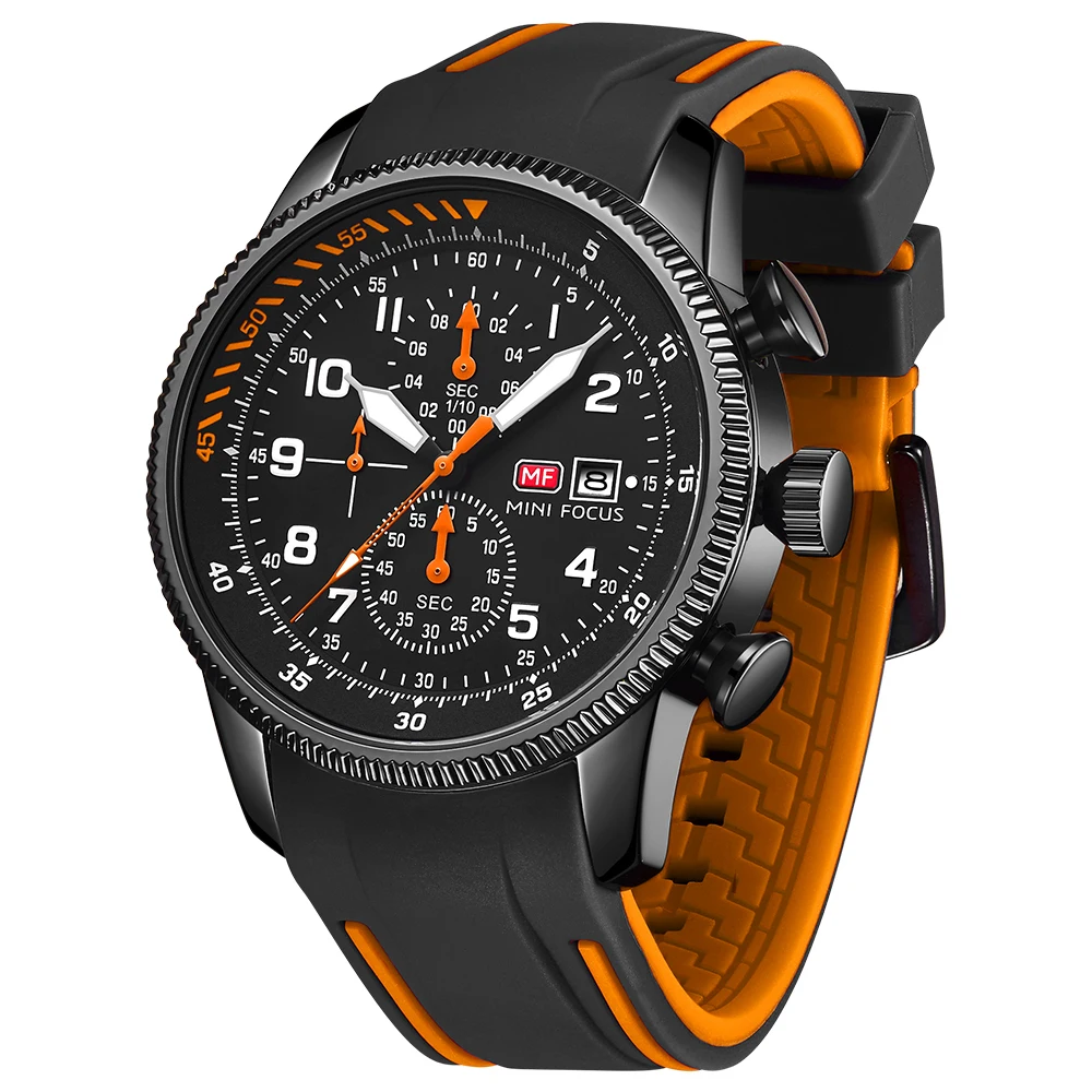 Mini Focus MF0379G Luxury Analog Quartz Wrist Watch for Men Waterproof Business Style with Silicone Band Fashionable Watches