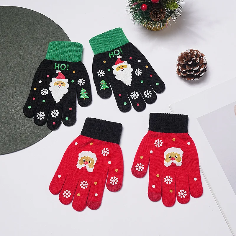 New Design Ehanking Children Christmas Santa Claus Winter Knitted Gloves Winter Kids Fingers Gloves For Boys