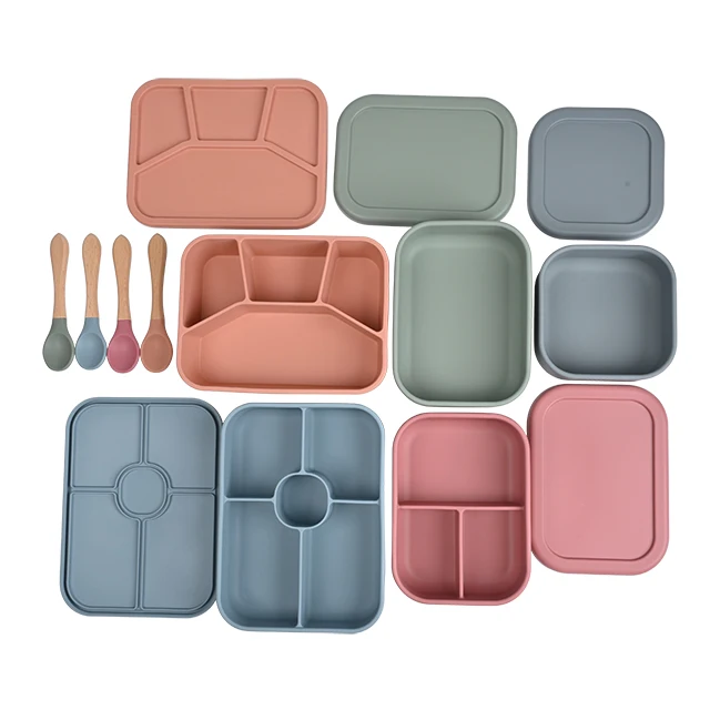 Customize logo BPA Free Food Grade Airtight Seal Meal Prep 3 Section Silicone Bento Lunch Box Food Storage Container  for Kids