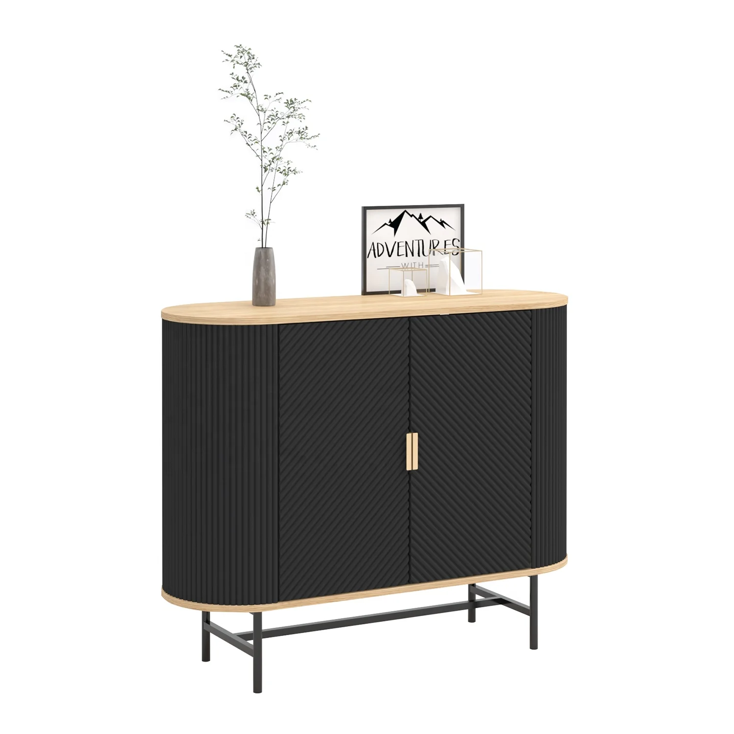 Custom luxury black kitchen dining living room cupboard metal leg wood buffet sideboard cabinet with 2 door