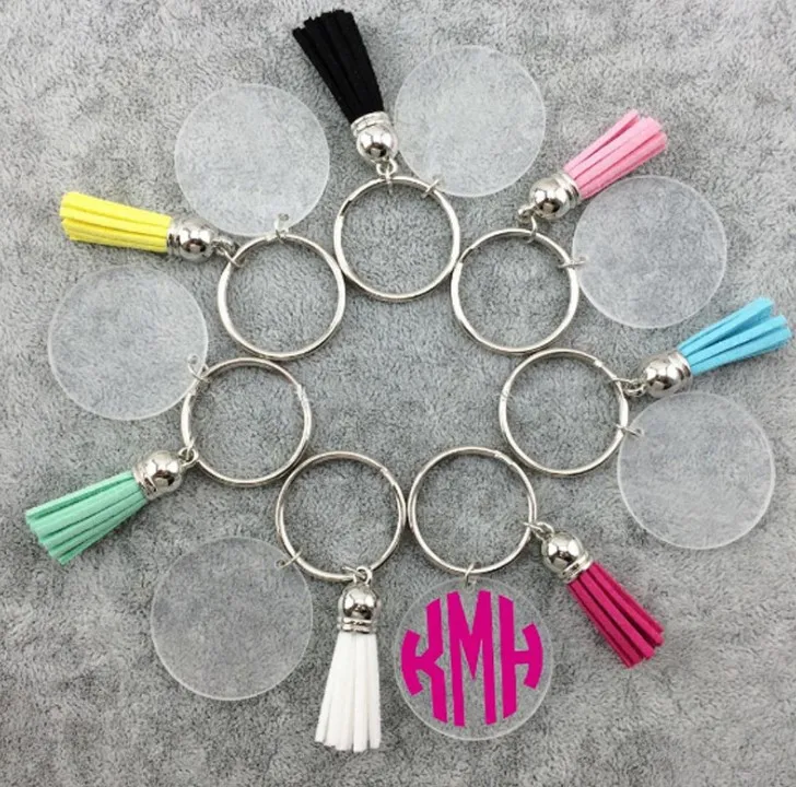 Acrylic Keychain Blanks Tassel Set Including Clear Hexagon Acrylic Discs Key Rings with Chain