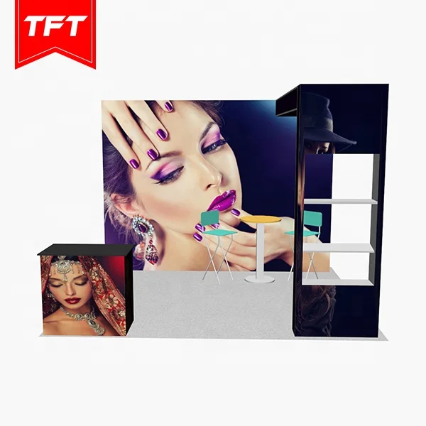 Печать на заказ портативный складной прямой металлический каркас двусторонний задний свет натяжение ткань фон Золотой