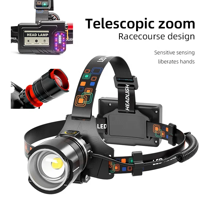 2023 New Sturdy Aluminum IPX5 Waterproof Type-C Rechargeable 500 Lumens Led Zoom Headlamp 10W 500 Meters Long Distance Head Lamp