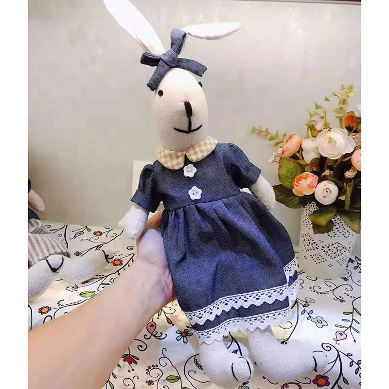 Linen rabbit cotton fabric dolls bunny with jean&cotton cloth doll baby gift
