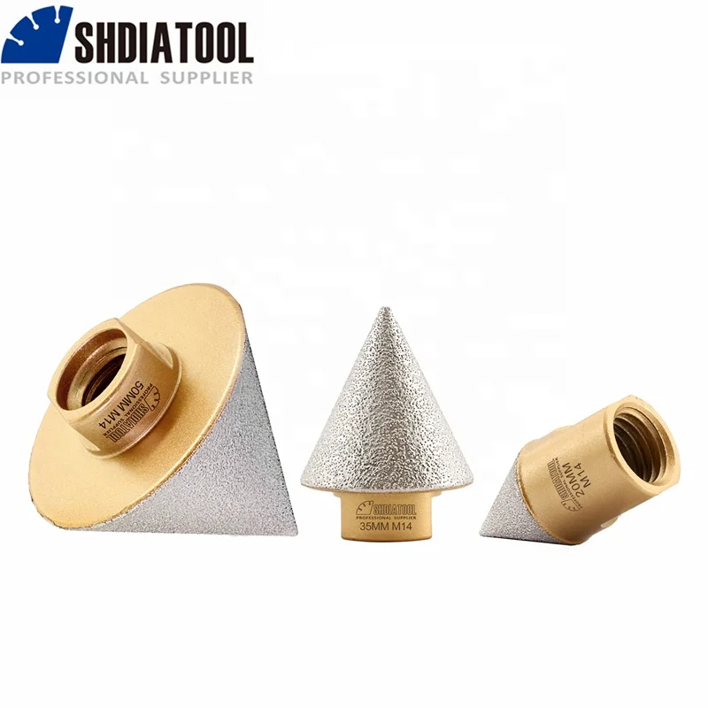 SHDIATOOL 20/35/50mm Vacuum Brazed Golden Diamond Beveling Chamfer Hole Trimming Milling Bits for Hole Enlarging With M14 Thread