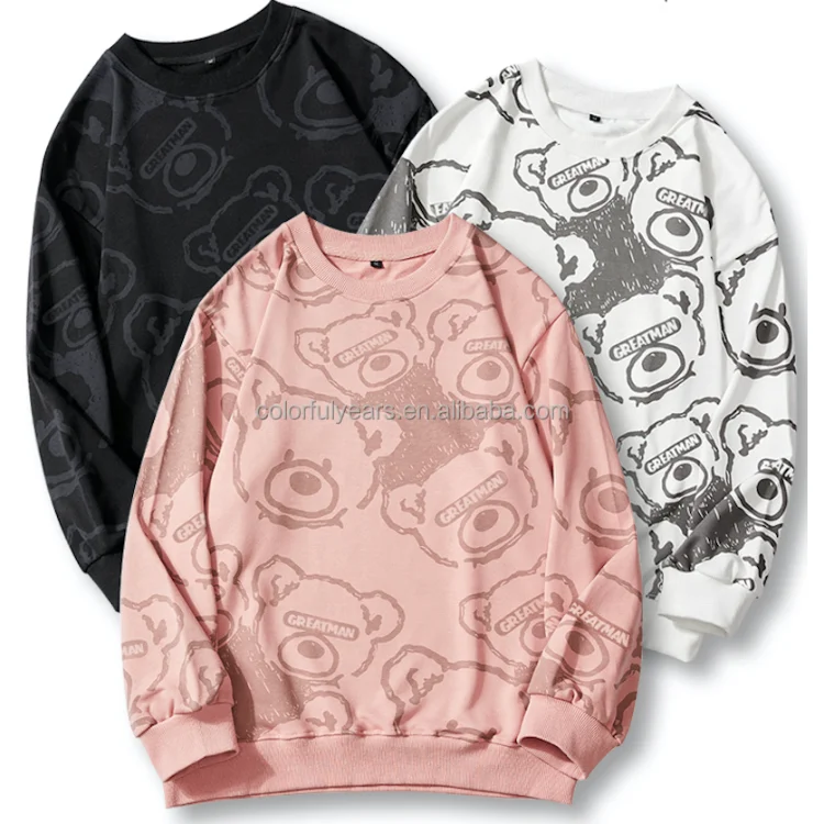 Heavyweight Plain No String Wholesale Mans Crewneck Sweater Sweatshirt Patchwork Teddy Bear Full Print Anime Hoodies