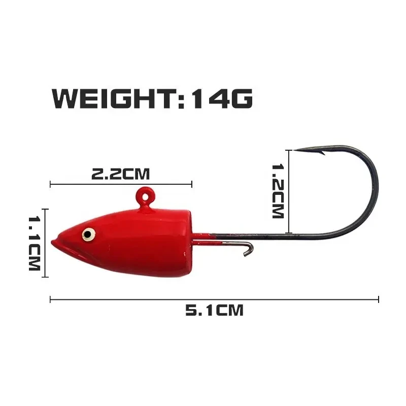 Wholesale fish type lead head hook 14g color road subsoft fish glow-in-the dark fish head hook barb