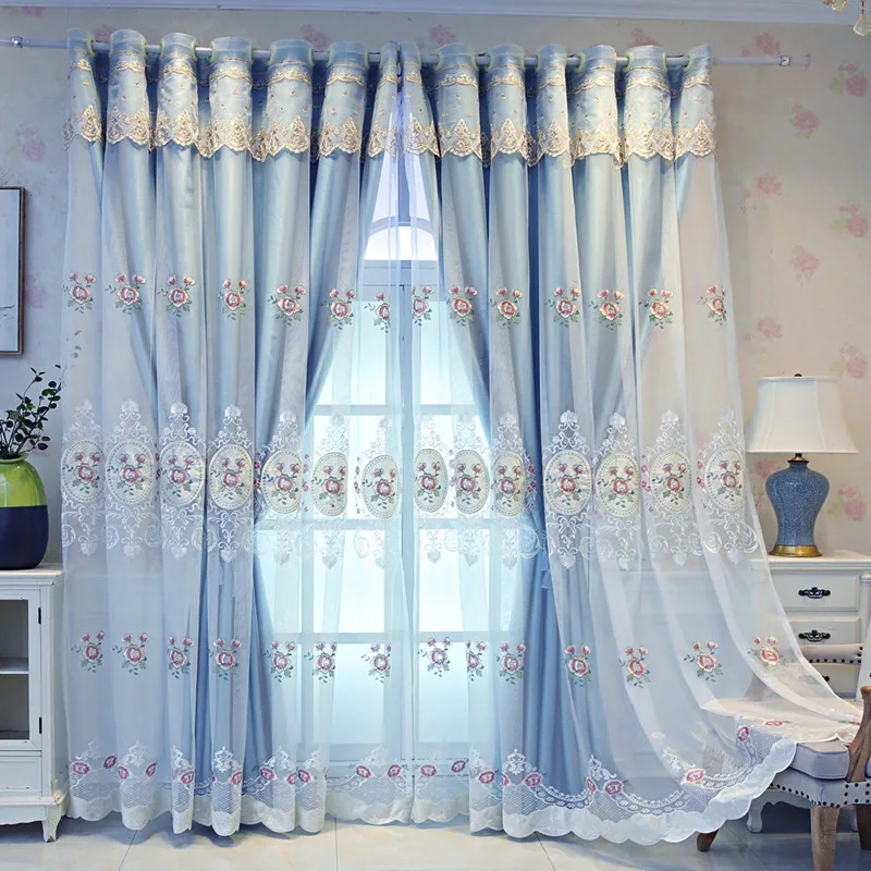 Luxury Embroidery Double Layer Window Curtains for the Living Room Voile Fabric Blackout Curtain Home Decoration
