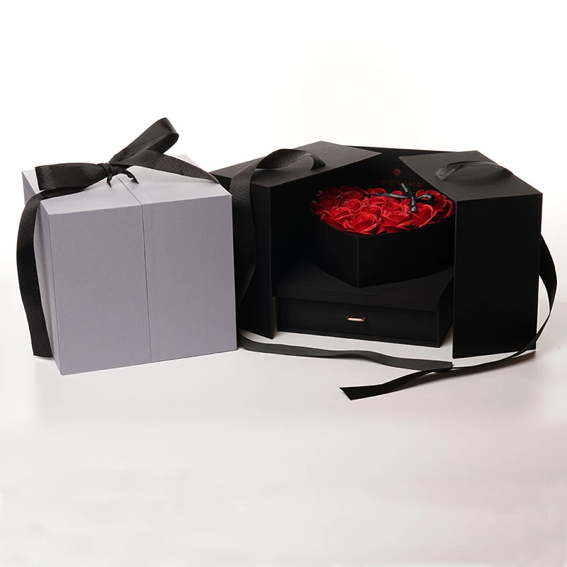 
High Quality Romantic Gift Rose Flower with Jewellery Box for Romantic Valentines Day Wedding Party 
