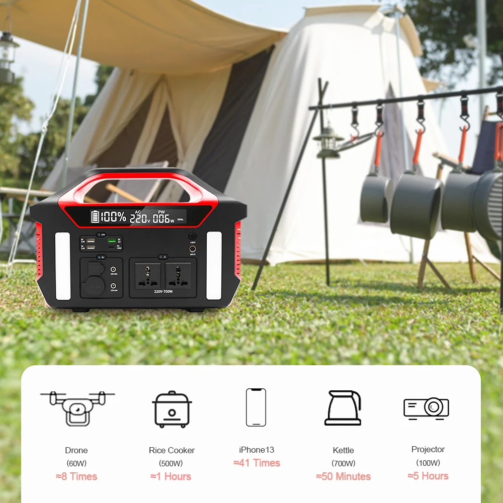 Emergency Solar 700W Portable Power Banks Power Station Ac Power Supply Pure Sine Wave Outdoor Home Solar Generator