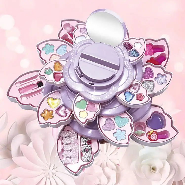 
Kids Makeup Toys Washable Cosmetic Set Pretend Play Makeup Set Girl play house washable princess makeup rotating flower box 