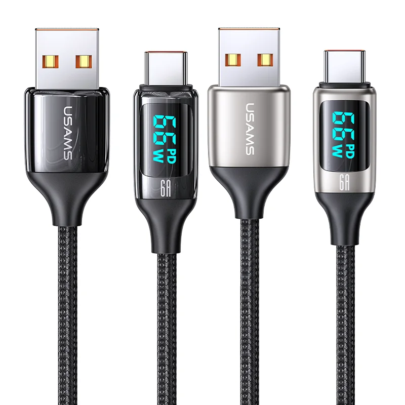 USAMS Manufacturers China Portable Transferring Cable Type C 6A Fast Charging Digital Display Data Cable