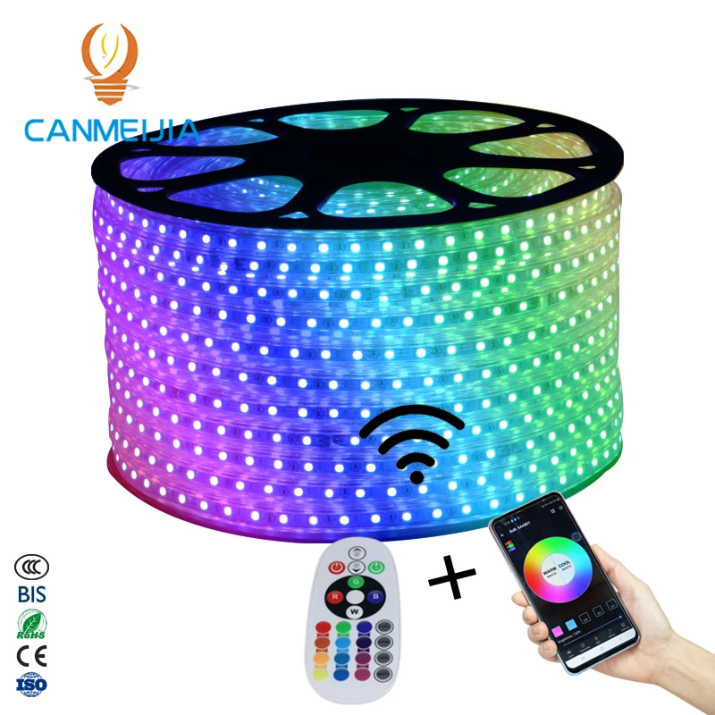  Умные световые полосы 220 в 100 м декоративная светодиодная SMD 5050 RGB синяя желтая гибкая Водонепроницаемая лента