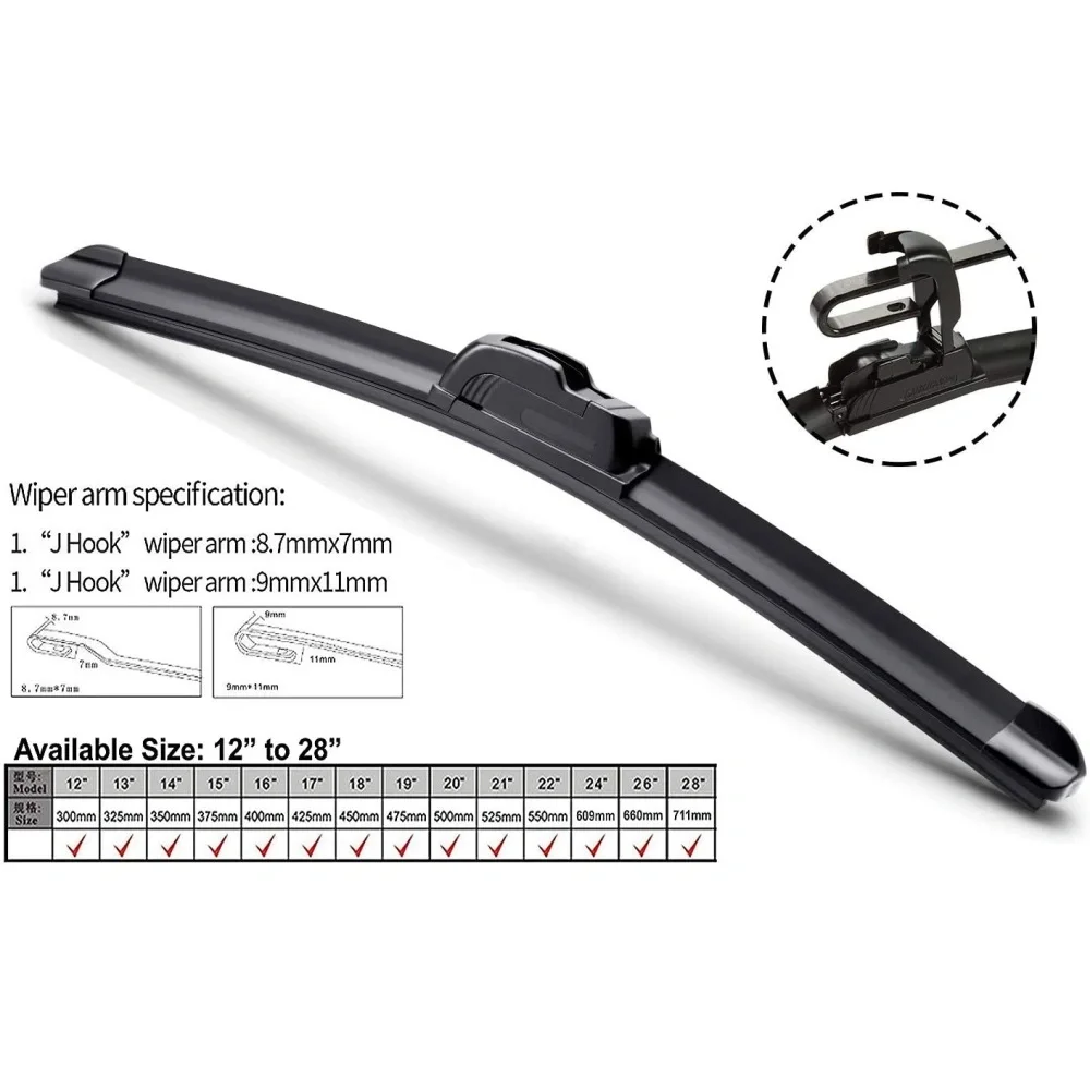 Universal Wipers for Auto Car Accessories Flat Wiper Blade Windshield Wiper Arm Fit for U/J HOOK
